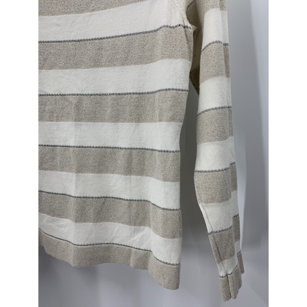 WHITE HOUSE BLACK MARKET Women's M Metallic Stripe Keyhole Twist Sweater Sz M - Picture 2 of 4